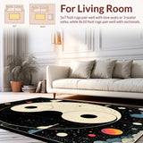 Ultra Soft Area Rug, Non Slip, Stain Resistant, Washable Area Rugs for Living Room, Bedroom, Trippy Multi-Colored Circular Aesthetic(Black)
