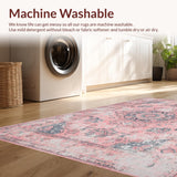 Ultra Soft Area Rug, Non Slip, Stain Resistant, Washable Area Rugs for Living Room, Bedroom, Elegant Retro Floral Medallion(Pink)