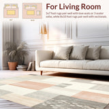 Ultra Soft Area Rug, Non Slip, Stain Resistant, Washable Area Rugs for Living Room, Bedroom, Boho Retro Area with Abstract Beige Checkerboard and Artistic Linework(Gray)