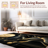 Ultra Soft Area Rug, Non Slip, Stain Resistant, Washable Area Rugs for Living Room, Bedroom, Sophisticated Abstract Marble Aesthetic(Gold)