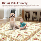 Ultra Soft Area Rug, Non Slip, Stain Resistant, Washable Area Rugs for Living Room, Bedroom, Sweetheart Floral Medallion Non Slip Garden Bloom Ornate Area(Beige)