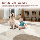 Contemporary Ivory Beige Area with Fluid Abstract Wave and Circle Motifs(Beige)