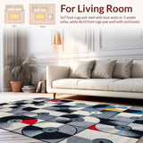 Ultra Soft Area Rug, Non Slip, Stain Resistant, Washable Area Rugs for Living Room, Bedroom, Contemporary Circular Patterned Motif(Gray)