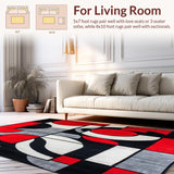 Sophia Collection Hand Carved Rug Contemporary Abstract Red Black Grey(Red)