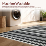 Ultra Soft Area Rug, Non Slip, Stain Resistant, Washable Area Rugs for Living Room, Bedroom, Contemporary Porch Rug Showcasing Bold Mono Stripe and Graphic Linear Motif(Black)