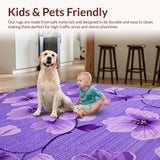 Ultra Soft Area Rug, Non Slip, Stain Resistant, Washable Area Rugs for Living Room, Bedroom, Vibrant Three-Dimensional Blossom(Purple)