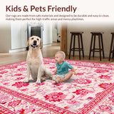 Ultra Soft Area Rug, Non Slip, Stain Resistant, Washable Area Rugs for Living Room, Bedroom, Cozy Vibrant Floral Tapestry Style(Pink)