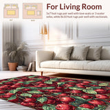 Ultra Soft Area Rug, Non Slip, Stain Resistant, Washable Area Rugs for Living Room, Bedroom, Fruit Bow Rug with Cherry Illustrations and Pink Ribbon Elements(Red)