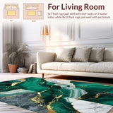 Ultra Soft Area Rug, Non Slip, Stain Resistant, Washable Area Rugs for Living Room, Bedroom, Luxe Gold Marble Aesthetic Fusion(Green)