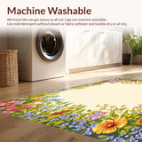 Ultra Soft Area Rug, Non Slip, Stain Resistant, Washable Area Rugs for Living Room, Bedroom, Beige Spring Garden Floor Mat Vibrant Flower Printed Area Low Pile(Beige)