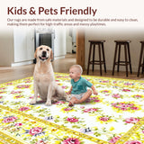 Ultra Soft Area Rug, Non Slip, Stain Resistant, Washable Area Rugs for Living Room, Bedroom, Charming Yellow Floral Medley(White)