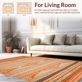 Ultra Soft Area Rug, Non Slip, Stain Resistant, Washable Area Rugs for Living Room, Bedroom, Geometric Vibrant Rustic Motif(Orange)