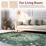 Ultra Soft Area Rug, Non Slip, Stain Resistant, Washable Area Rugs for Living Room, Bedroom, Distinctive Forest Green Insect Motif(Green)
