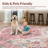 Ultra Soft Area Rug, Non Slip, Stain Resistant, Washable Area Rugs for Living Room, Bedroom, Dreamy Soft Pink Vintage Design(Pink)