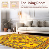 Ultra Soft Area Rug, Non Slip, Stain Resistant, Washable Area Rugs for Living Room, Bedroom, Elegant Yellow Blooming Design(Yellow)