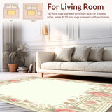 Ultra Soft Area Rug, Non Slip, Stain Resistant, Washable Area Rugs for Living Room, Bedroom, Chic Kitchen with Intricate Floral Borders(Beige)