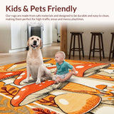 Ultra Soft Area Rug, Non Slip, Stain Resistant, Washable Area Rugs for Living Room, Bedroom, Artistic Abstract Fungi Style(Orange)