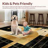 Ultra Soft Area Rug, Non Slip, Stain Resistant, Washable Area Rugs for Living Room, Bedroom, Striking Modern Abstract Composition(Gold)