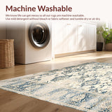 Ultra Soft Area Rug, Non Slip, Stain Resistant, Washable Area Rugs for Living Room, Bedroom, Muted Beige and Grey Area with Antique Distressed Floral Lattice Design(Ivory)