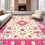Ultra Soft Area Rug, Non Slip, Stain Resistant, Washable Area Rugs for Living Room, Bedroom, Vibrant Retro Flower Composition(White)