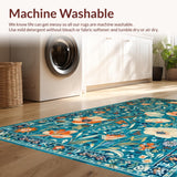 Ultra Soft Area Rug, Non Slip, Stain Resistant, Washable Area Rugs for Living Room, Bedroom, Bold Orange Floral Harmony(Blue)