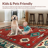 Ultra Soft Area Rug, Non Slip, Stain Resistant, Washable Area Rugs for Living Room, Bedroom, Cozy Farmhouse Patterned Design(Red)