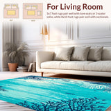 Ultra Soft Area Rug, Non Slip, Stain Resistant, Washable Area Rugs for Living Room, Bedroom, Round Area Rug Coastal Ocean Coral Reef Inspired Design(Blue)