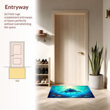Ultra Soft Area Rug, Non Slip, Stain Resistant, Washable Area Rugs for Living Room, Bedroom, Underwater Adventure Shark Area Rug with Bold Jaws and Ocean Waves(Blue)