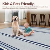 Ultra Soft Area Rug, Non Slip, Stain Resistant, Washable Area Rugs for Living Room, Bedroom, Rustic Traditional Striped Charm(Blue)