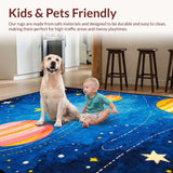 Ultra Soft Area Rug, Non Slip, Stain Resistant, Washable Area Rugs for Living Room, Bedroom, Funky Outer Space Adventure Design(Blue)