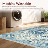 Ultra Soft Area Rug, Non Slip, Stain Resistant, Washable Area Rugs for Living Room, Bedroom, Rustic Light Blue Tiled Arrangement(Blue)