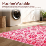 Ultra Soft Area Rug, Non Slip, Stain Resistant, Washable Area Rugs for Living Room, Bedroom, Colorful Contemporary Garden Motif(Pink)