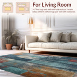 Ultra Soft Area Rug, Non Slip, Stain Resistant, Washable Area Rugs for Living Room, Bedroom, Grunge Chic Patterned Layer(Blue)