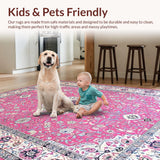 Ultra Soft Area Rug, Non Slip, Stain Resistant, Washable Area Rugs for Living Room, Bedroom, Elegant Pink Floral Medallion(Pink)