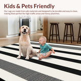 Ultra Soft Area Rug, Non Slip, Stain Resistant, Washable Area Rugs for Living Room, Bedroom, Handcrafted Classic Dual-Tone Woven Rug With Contemporary Linear Design(Black)