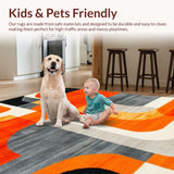 Ultra Soft Area Rug, Non Slip, Stain Resistant, Washable Area Rugs for Living Room, Bedroom, Retro Vibrant Abstract Curves(Orange)
