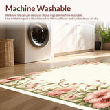 Ultra Soft Area Rug, Non Slip, Stain Resistant, Washable Area Rugs for Living Room, Bedroom, Floral Fusion Area Rustic Country Style Pink and Sage(Ivory)