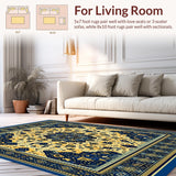 Ultra Soft Area Rug, Non Slip, Stain Resistant, Washable Area Rugs for Living Room, Bedroom, Abstract Animal Inspired Deep Blue and Gold(Blue)