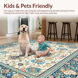 Ultra Soft Area Rug, Non Slip, Stain Resistant, Washable Area Rugs for Living Room, Bedroom, Boho Beige and Azure Intricate Floral Motifs(Beige)