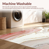 Ultra Soft Area Rug, Non Slip, Stain Resistant, Washable Area Rugs for Living Room, Bedroom, Contemporary Pink and Ivory Area Featuring Fluid Marble Veining(Pink)