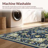 Ultra Soft Area Rug, Non Slip, Stain Resistant, Washable Area Rugs for Living Room, Bedroom, Classic Tiled Floral Presentation(Blue)