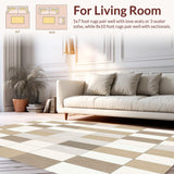 Ultra Soft Area Rug, Non Slip, Stain Resistant, Washable Area Rugs for Living Room, Bedroom, Graphic Check Mate Area with Modern Beige and White Block Motifs(Beige)
