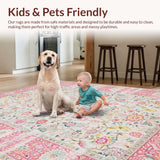 Ultra Soft Area Rug, Non Slip, Stain Resistant, Washable Area Rugs for Living Room, Bedroom, Chic Geometric Soft Pink Aesthetic(Ivory)