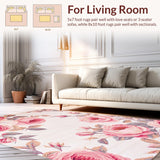 Ultra Soft Area Rug, Non Slip, Stain Resistant, Washable Area Rugs for Living Room, Bedroom, Vivid Rose Shaped Decor Accent(Pink)
