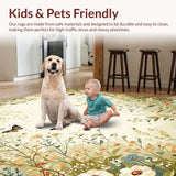 Ultra Soft Area Rug, Non Slip, Stain Resistant, Washable Area Rugs for Living Room, Bedroom, Cozy Pastel Floral Insect Theme(Beige)