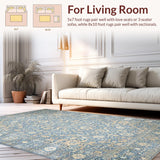 Ultra Soft Area Rug, Non Slip, Stain Resistant, Washable Area Rugs for Living Room, Bedroom, Rustic Natural Tiled Texture(Blue)