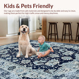 Ultra Soft Area Rug, Non Slip, Stain Resistant, Washable Area Rugs for Living Room, Bedroom, Rustic Ogee Pattern in Blue Hues(Blue)