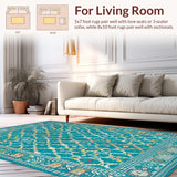 Ultra Soft Area Rug, Non Slip, Stain Resistant, Washable Area Rugs for Living Room, Bedroom, Elegant Teal Geometric Motif(Blue)