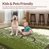 Ultra Soft Area Rug, Non Slip, Stain Resistant, Washable Area Rugs for Living Room, Bedroom, Children Activity with Tree of Life Motif and Earth Tones(Green)