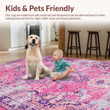 Ultra Soft Area Rug, Non Slip, Stain Resistant, Washable Area Rugs for Living Room, Bedroom, Contemporary Pastel Floral Elegance(Pink)